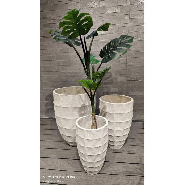 White Elegant Angular Geometric Shapes Round Contemporary Look Fiber Clay Planter