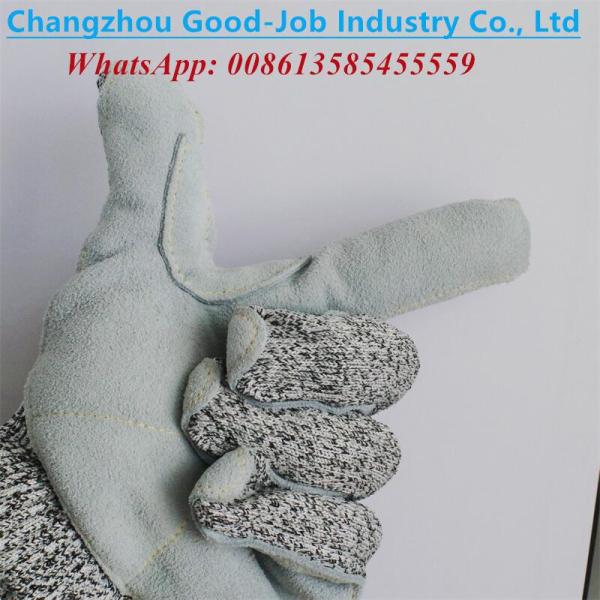 Cow Split Leather Cut Resistant HPPE Anti Cut 13G Thickened Finger Covered Protective Work Hand Gloves