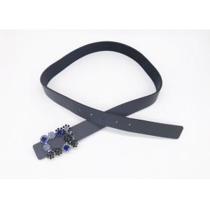 Adjustable Size Womens Dressy Rhinestone Belts 2.9cm Width With Blue Reshineston