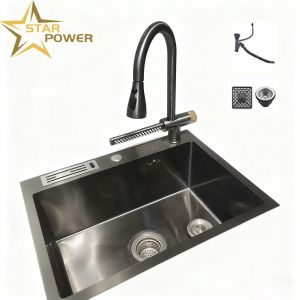 Food-Grade 304/316 Stainless Steel Single Bowl Sink with Cup Washer and Hand