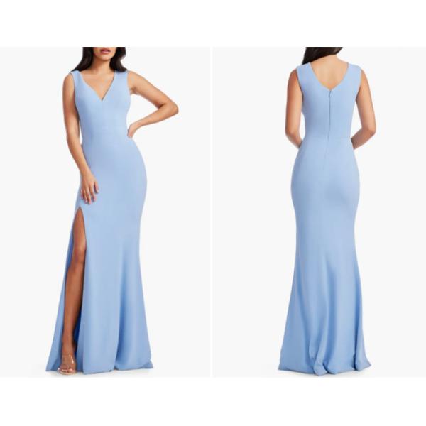 Perfect Manufacturer Deep V-neck Sleeveless Full-length Trumpet Gown Evening Dress Front Split Slit Plus Size