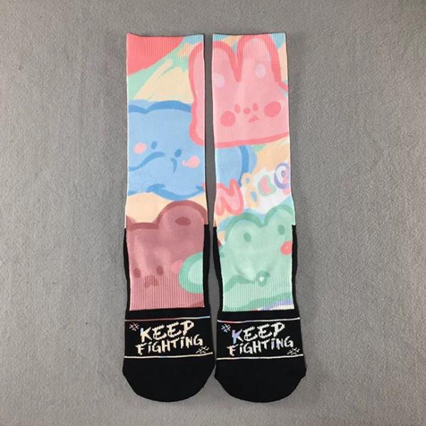Cartoon Half Terry Sublimation Printed Socks Breathable Cotton Custom