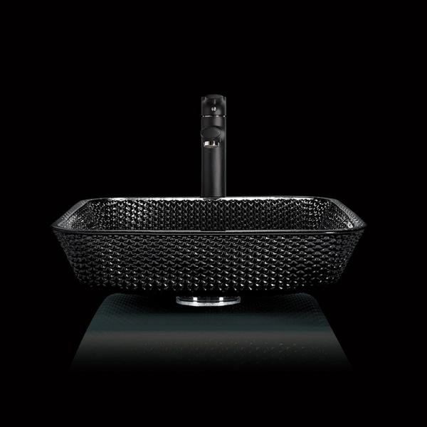 Buy 12mm Thick Black Glass Bathroom Sinks 400mm Height Crystal OEM Square Above Counter Sink at wholesale prices
