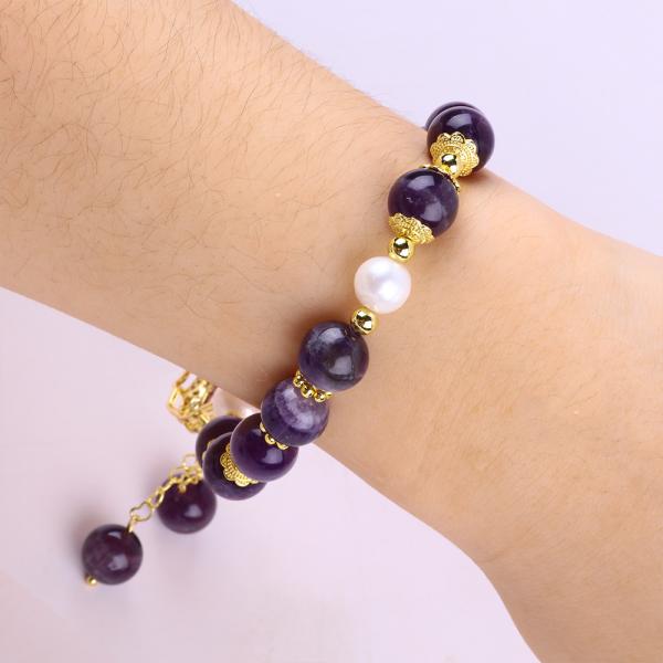 10mm Bead Dream Amethyst Stone Stretch Bracelets With Purple Bling Bling Charm