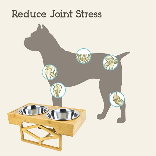 Adjustable Raised Bamboo Pet Feeder 100% Solid Bamboo Stand Dog Bowl