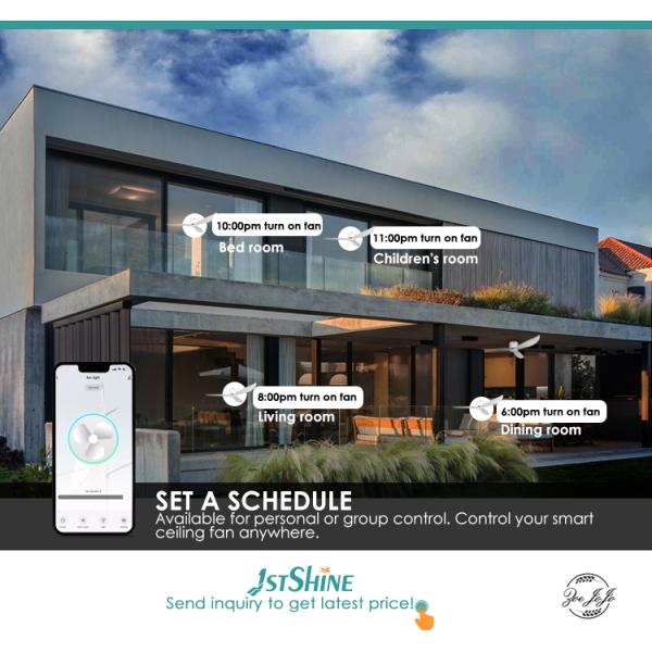 White Modern Flush Mount Ceiling Fan , DC Motor Kitchen Fan Light