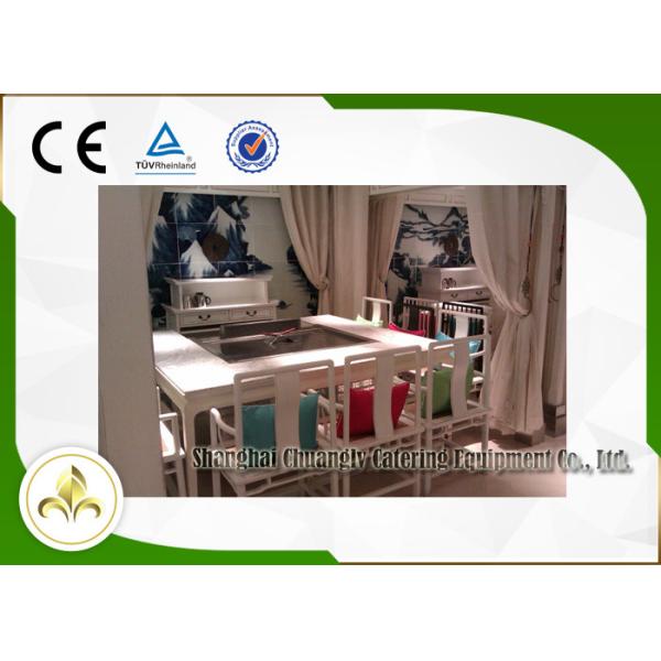 Outdoor / Indoor Teppanyaki Grill Plate Table Eight Seats Built In Electrostatic Fume Purifier