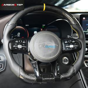 Yellow Stripe Racing Mercedes Carbon Fiber Steering Wheel White Stitching ODM