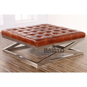 classical old style antique square leather ottoman