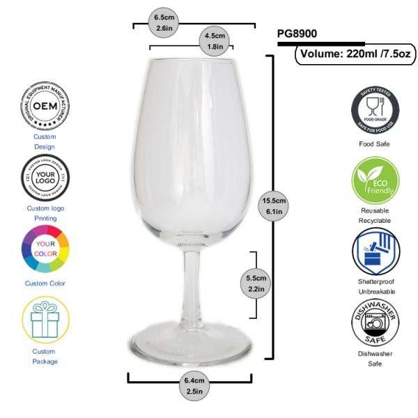 BOHEMIA Tasting Reusable Plastic Wine Glasses 220cc Food Grade Tritan ISO Standard