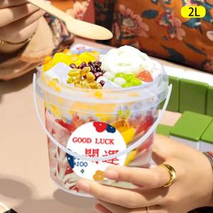 1L Clear Customized Ice Cream Milk Plastic Bucket With Lid And Handle Ideal For