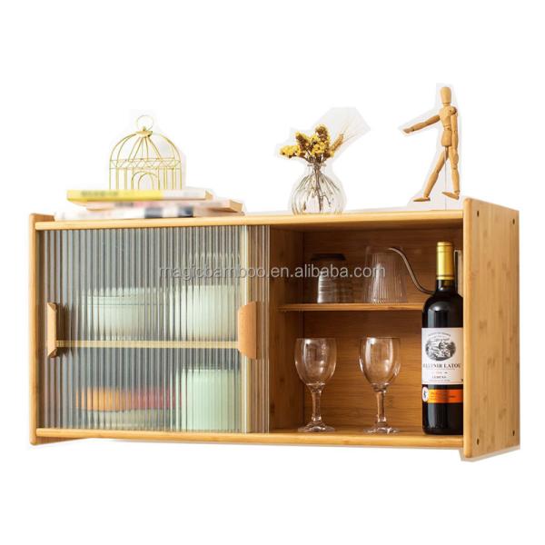 Bamboo Wall Mounted Kitchen Pantry Organizers Sideboard With Transparent Doors