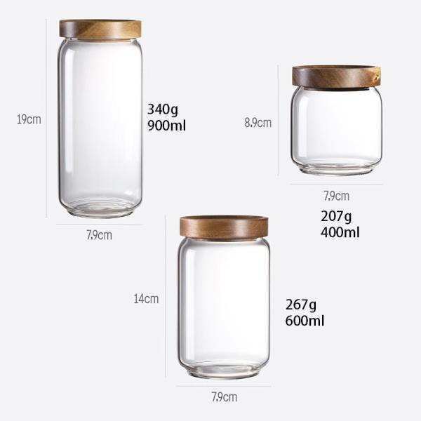 900ml Wood Cover Borosilicate Wide Mouth Glass Jars