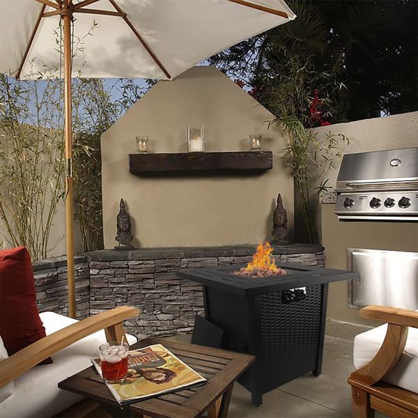 50,000 BTU 28'' Square Fire Pit Table Outdoor Propane Brazier With Lid