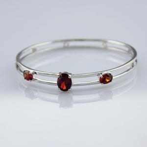 Two Rows 925 Sterling Silver Bangle with Cubic Zirconia (B36)