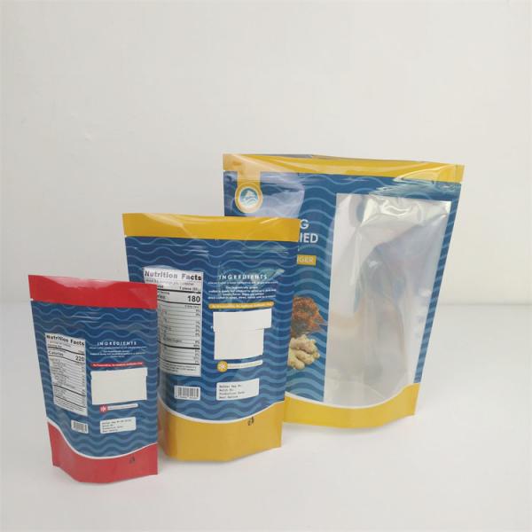 Buy MOPP Plastic Stand Pouch Sachet Packaging Transparent Window CMYK Pantone at wholesale prices