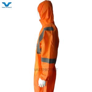 Orange SMS 56GSM Tyvek Coverall with Reflective Tape Waist Style without Shoe