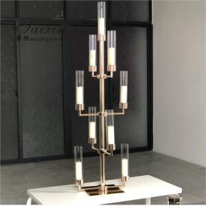 Gold Metal And Crystal Candelabra Party Electroplating Shiny Candle Stand 160cm
