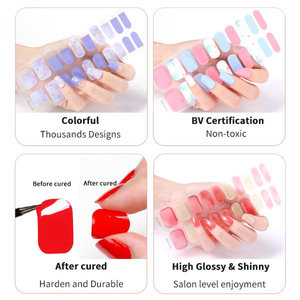 Hot Popular Fast Shipping Diamond Gel Nail Wraps Semi Cured Gel Nail Stickers For Women Nail Strips Manufacturer China