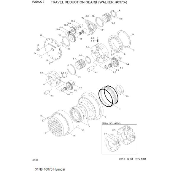 31N8-40070 31N8-40071 31N8-40072 31N8-40073 31N8-40074 For Hyundai R250LC-7 R290LC-7 R305LC-7 Excavator Travel Assembly Final Drive Travel Motor DRIVE