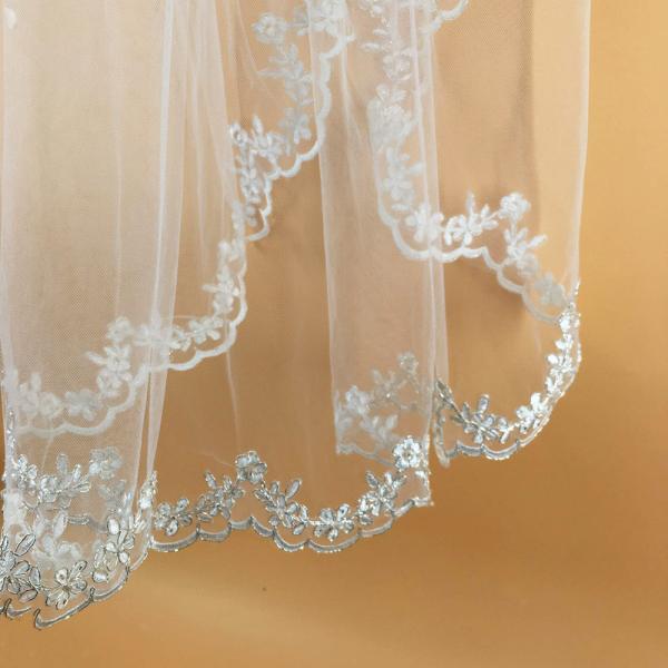 36" Embroidery Sliver Cord lace Ivory/White Bridal Veil Wedding Accessories