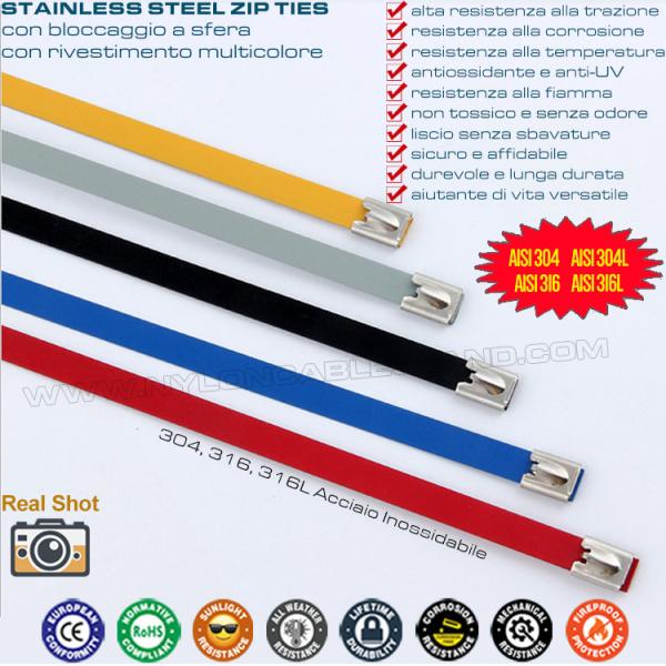 Epoxy Coated Metal Cable Ties, 316L, 316, 304 Polyester Coated Stainless Steel Ball-locking Cable Zip Ties for Outdoor