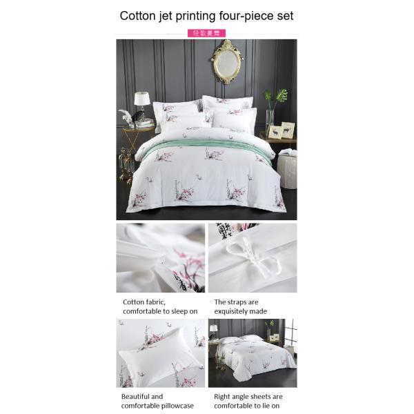 300tc Chinese Ethnic Style Printed Four-Piece Cotton Bedding Set for Popular Hotel