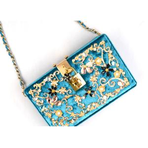 Blue Printing Flannel Evening Clutch Bags With Small Bling Crystals Accessories