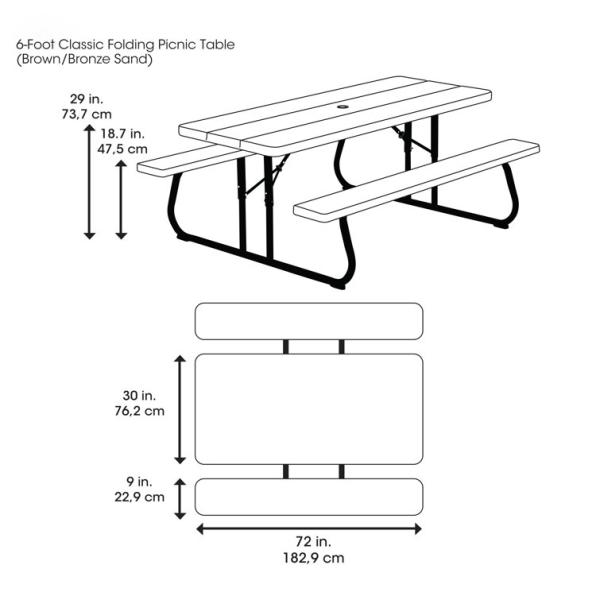 Outdoor Furniture 6ft Rectangular Picnic Table with Umbrella Hole and Folding Chairs