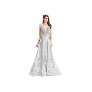 China Deep V Neck Embroidery Womens Long Evening Dresses For Arabic Big Ball Gown on sale