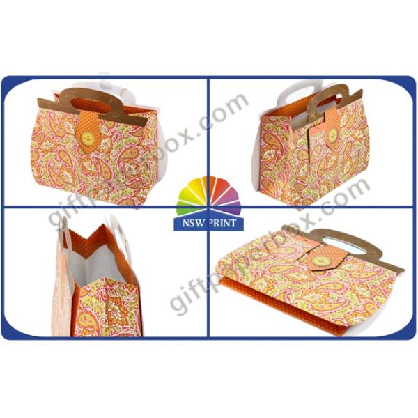 Printing Handbag Shaped Wrapping Paper Gift Bag with Die-cut Handle , Eco-friendly