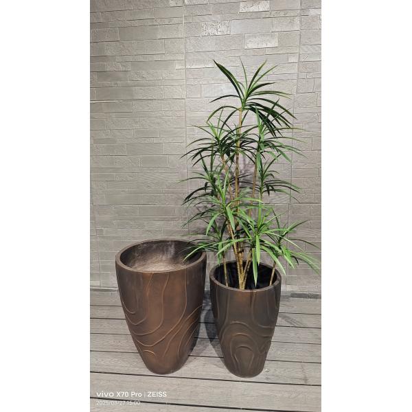 Bronze - Brown Irregular Flowing Wave Round Fiber Clay Planter