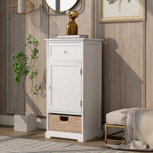 White Vintage 12.5lbs 33”H Livingroom End TableWith Basket Accent Style