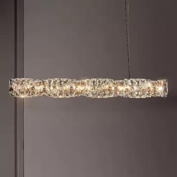 Modern Linear Crystal Chandelier Bar Rectangular Chandelier Customization Dining