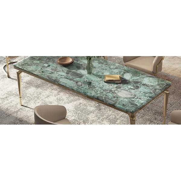 Italian Hotel Restaurant Furniture Rectangular Natural Marble Stainless Steel Metal Dining Table
