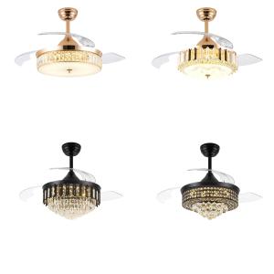 China wholesale  Tricolor Dimming Black Luxury Crystal Ceiling Fan Light with Remote Control on sale