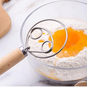 Dough Whisk with Stainless Steel Ring & Wooden Whisk For Bread Baking Tool
