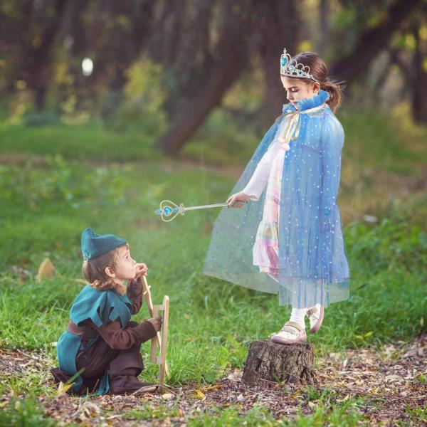Silk Dress Pink Blue Children'S Clothing Accessories Dress With Tiara Crown Cape Set
