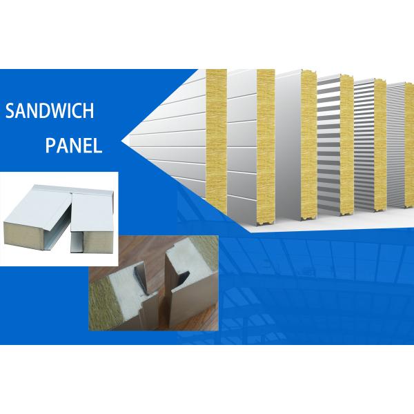 950mm Width Rock Wool Sandwich Panel Metal Polyurethane Edge Sealing For Warehouse
