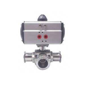 4" Sanitary 3-Way Sanitary Ball Valve T - Port Tri - Clamp Pneumatic Ball Valve