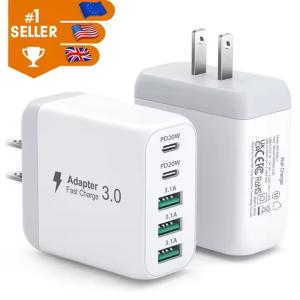 USB Wall Charger 50W Fast USB C Charging Blocks 2USB C+3USB A Portable Type C