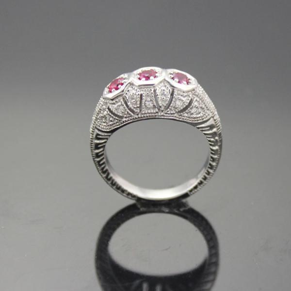White Gold Plated Sterling Silver Ring with Pink Cubic Zirconia(F58)