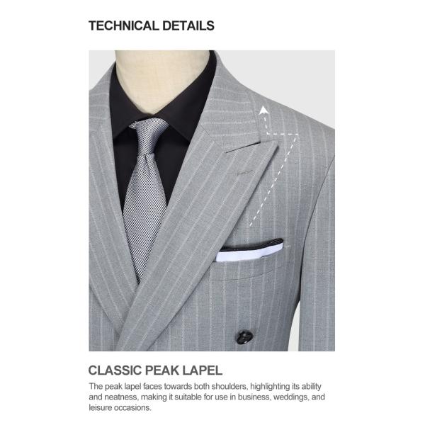 Business Needs Business Suits Gray Striped Double-breasted Gun Lapel Slim Fit 3 Pieces