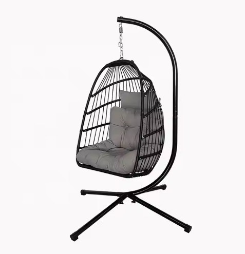 Buy Foldable Patio Swing Hanging Chair With Stand Rattan Hanging Round Swing Egg Chair at wholesale prices