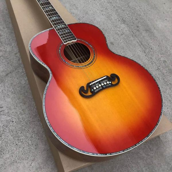 Custom 43 Inch Cherryburst Solid Spruce Top Abalone Inlays Maple and Koa Back Side Acoustic Guitar