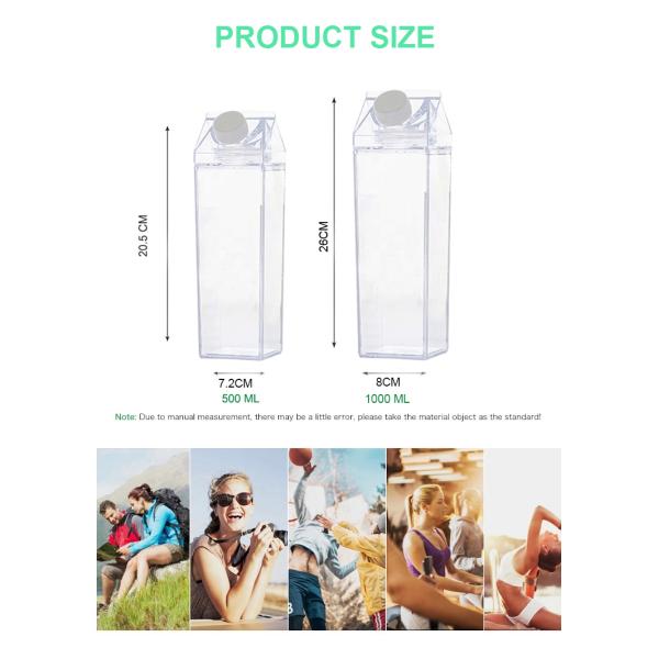 1000ML Reusable Custom Logo Transparent Clear Milk Carton Shaped Plastic Water Bottle