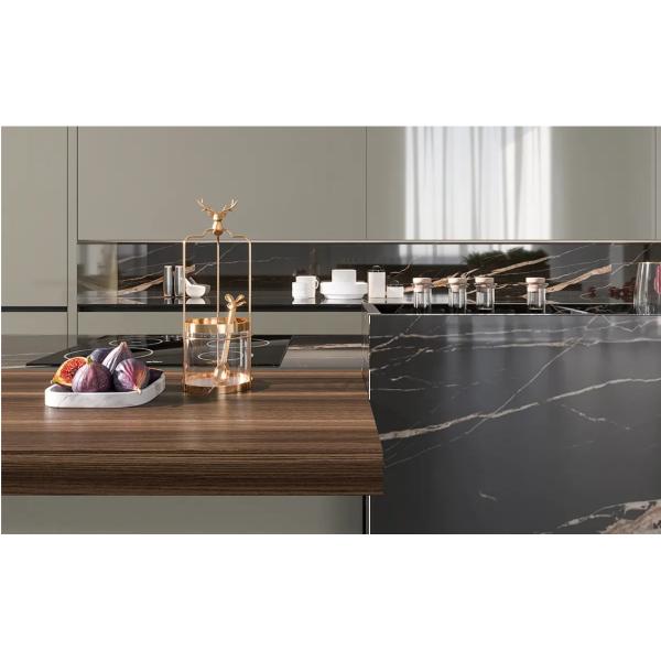 Polished Glazed Slab Marble Bathroom Vanity with Blanco Carrara Sintered Stone Top