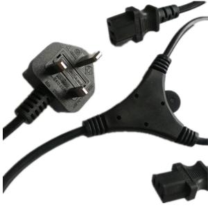 UK C13 power supply cord, UK plug to 2xC13 female plug, Y shape connector