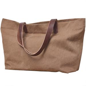 Leather Shoulder Canvas Tote Bag Leather Handle Foldable Tote Bag