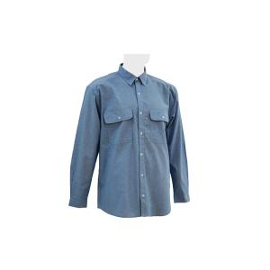 Men's 100%Cotton Chambray Blue Work Shirt Long Sleeve Chest Pockets Detailed